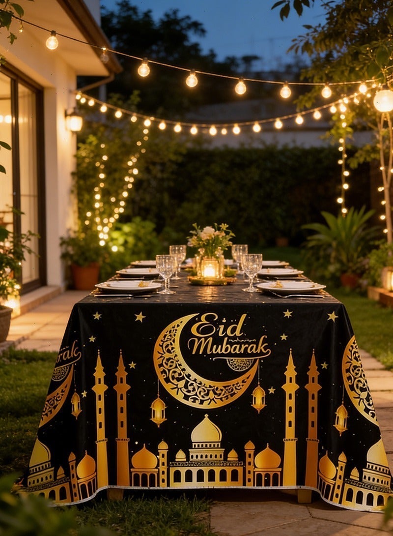 يواوليتي مفارش مائدة رمضان، 3 قطع زينة رمضان باللونين الأسود والذهبي، غطاء طاولة يمكن التخلص منه للاستخدام المنزلي - Image 4